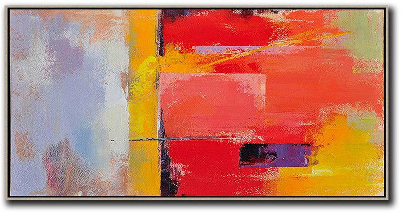 Extra Large Acrylic Painting On Canvas,Horizontal Palette Knife Contemporary Art Panoramic Canvas Painting,Oversized Custom Canvas Art Red,Yellow,Purple,Pink
